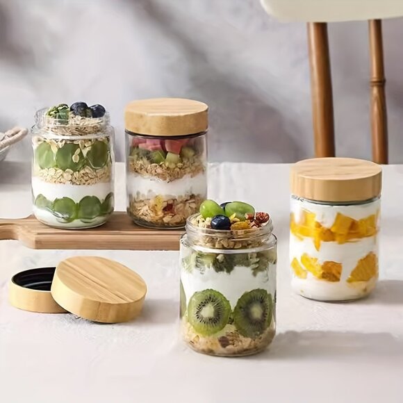 4/6pcs, 16oz Glass Jars with Bamboo Lids | Multipurpose Food Storage - Picture 1 of 3